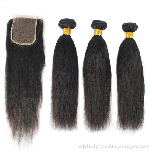 Yaki straight grade 10 a peruvian hair extension, natural color yaki 3 bundles with closure